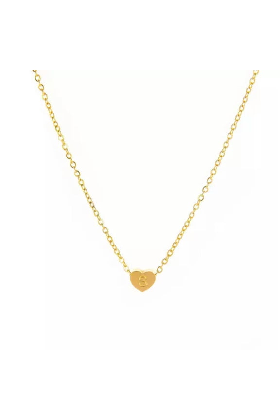 Initial Cute Mini Heart Choker Necklace Chain Love Letter Pendant Women Jewelry@-S