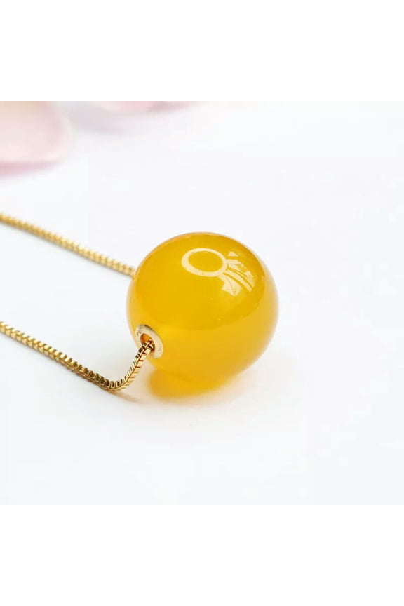 Inlaid Yellow Chalcedony Pendant Round Bead Agate Necklace Jewelry