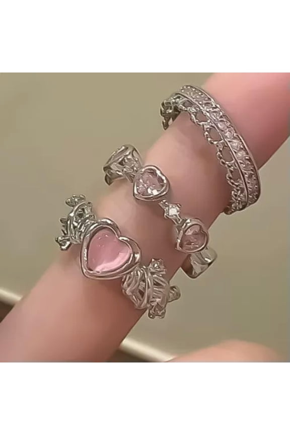 Irregular Heart Rings for Women Creative Heart Geometric Open Ring Punk Jewely -Pink