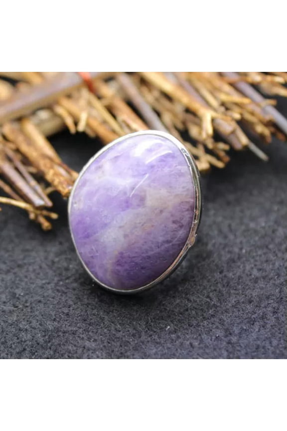 Irregular Ring Natural Crystal Chakra Oval Quartz Opening Healing Reiki Jewelry-Amethyst