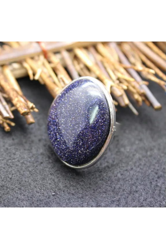 Irregular Ring Natural Crystal Chakra Oval Quartz Opening Healing Reiki Jewelry-Blue Sandstone
