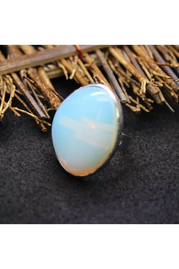 Irregular Ring Natural Crystal Chakra Oval Quartz Opening Healing Reiki Jewelry-Opal