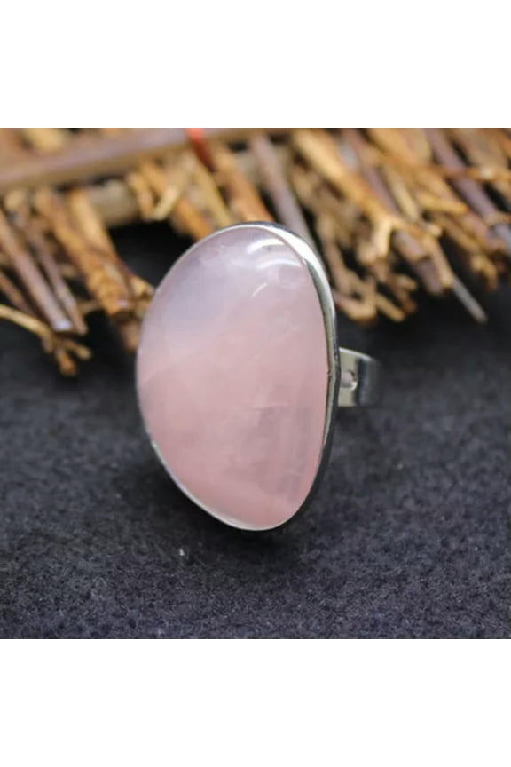 Irregular Ring Natural Crystal Chakra Oval Quartz Opening Healing Reiki Jewelry-Rose Quartz