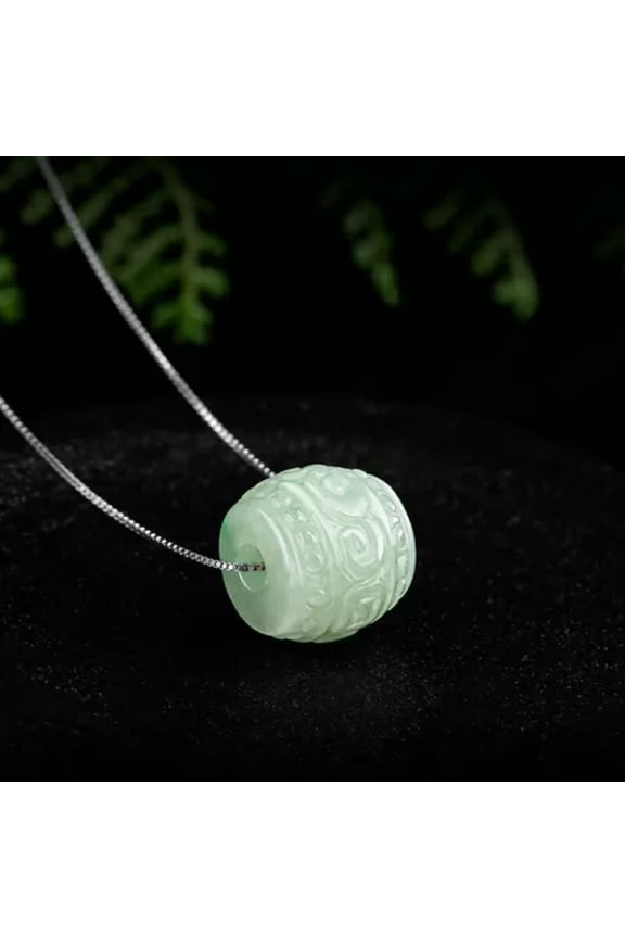 Jade Bead Pendant Green Man Jadeite Necklace Natural 925 Silver