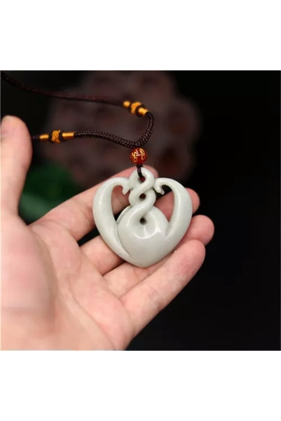 Jade Heart Pendant Necklace Jewelry Double-sided Carved Amulet Natural Gifts
