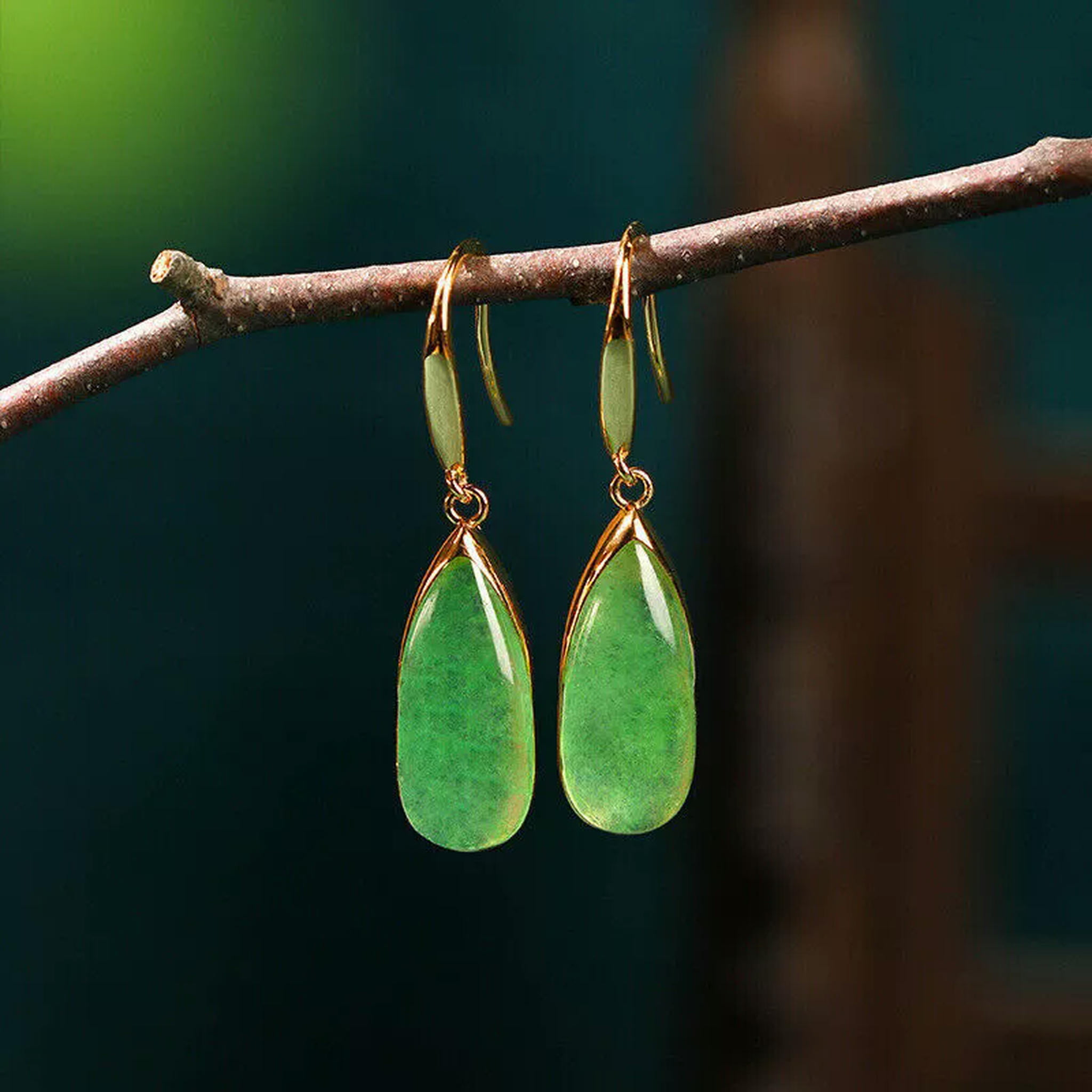 HOOUN Jade Water Drop Earrings Women Green 925 Silver Amulet Natural Jewelry