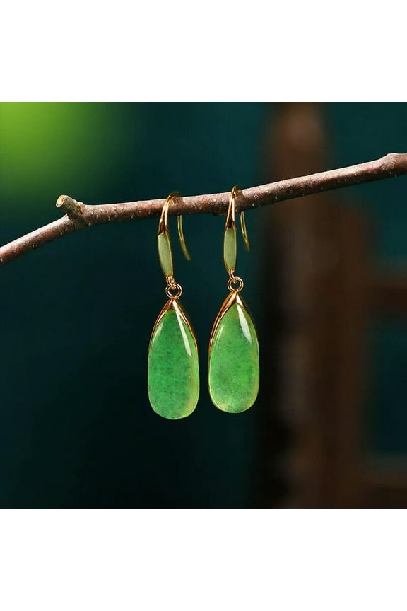 Jade Water Drop Earrings Women Green 925 Silver Amulet Natural Jewelry