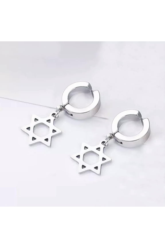 Jewish Star of David Drop Dangle Hoop Earrings Men Women Stainless Steel Jewelry