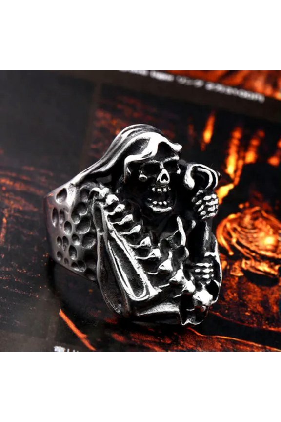 King Sceptre Skull Ring Stainless Steel Gothic Anarchy Skull Men's Punk Ring-9