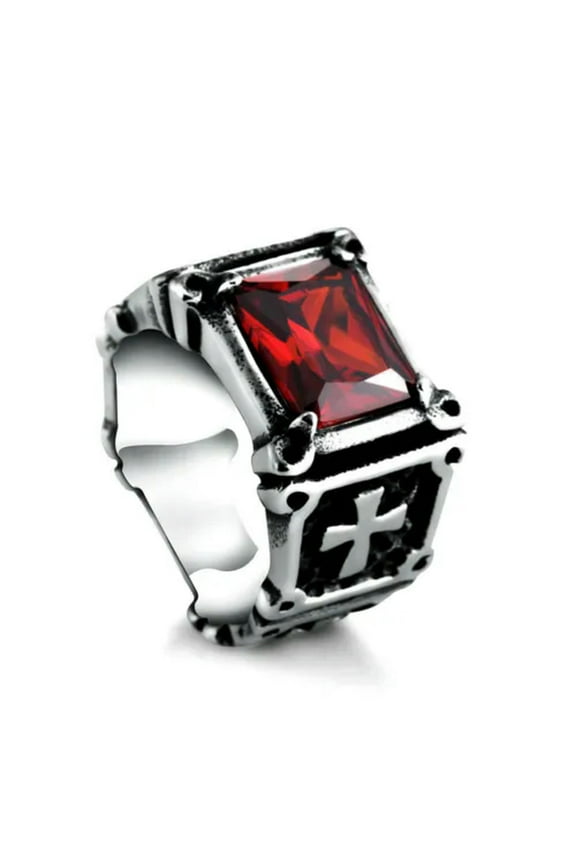 Knights Templar Crusaders Ring Stainless Steel Gothic Cross Vampire Blood Rings-10