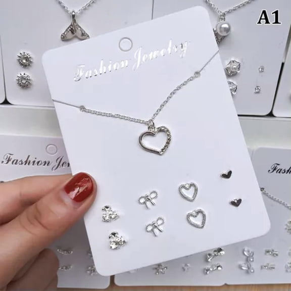 HOOUN Korean Trendy Zircon Pendant Necklace with 4 Pairs Stud Earrings Fashion Jewe-yy-A1