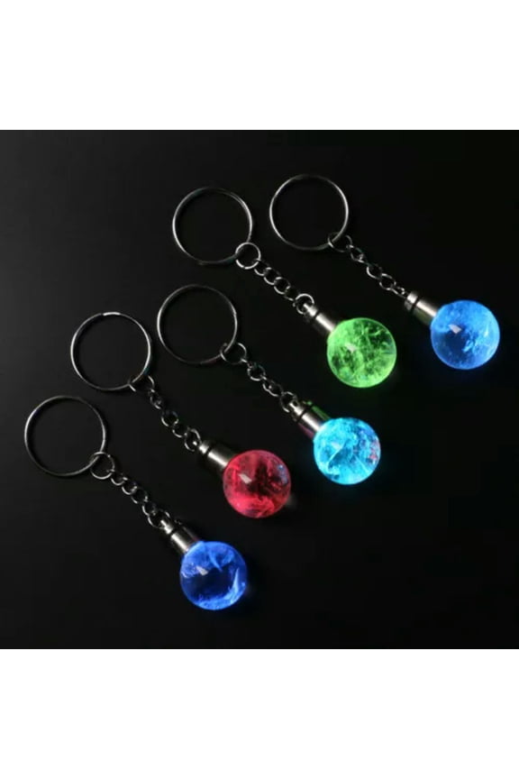 LED Natural Clear Quartz Light Ball Key Chain Car Keyring Pendant-Random Pick-1PC