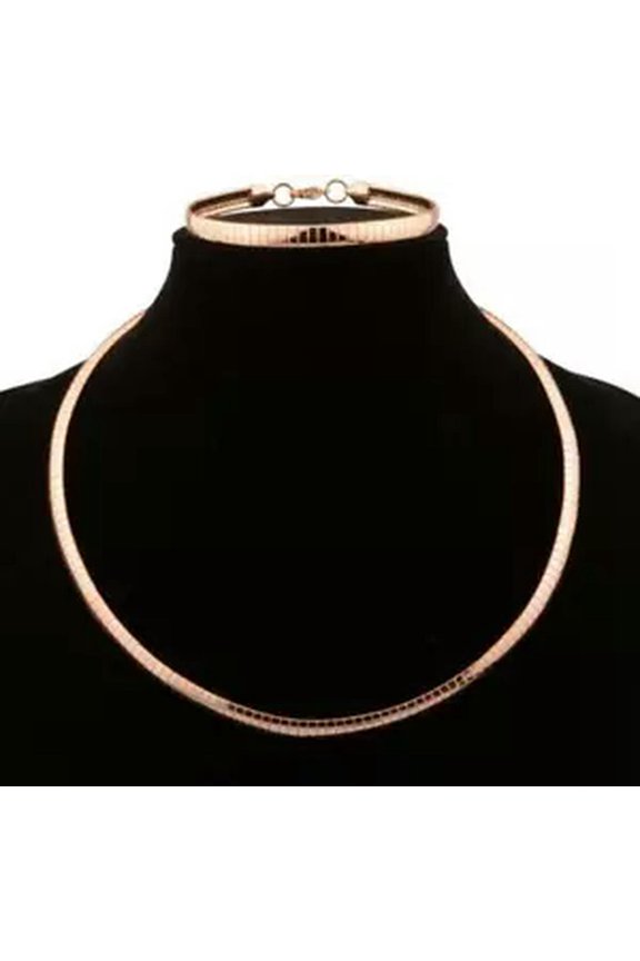 Lady Women Collar Cuff Necklace Bracelet Solid Snake Stainless Steel Jewelry Set-rose gold