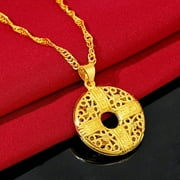 HOOUN Ladys Safe Amulet 22K 24K Thai Baht Yellow Gold GP Filled Necklace Jewelry