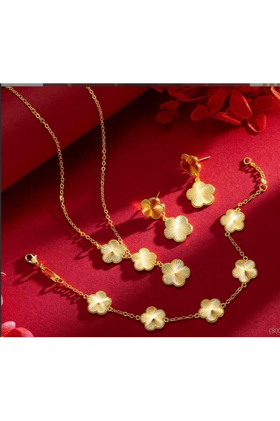 Lady's plum blossom 22K 23K 24K Thai Baht Gold Filled Yellow GP Necklace 3Set