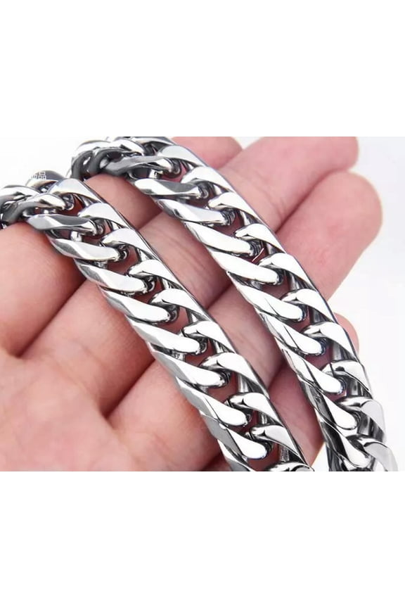 Large 15mm 32'' Stainless Steel Smooth Curb Link Chain Necklace Silver for Mens