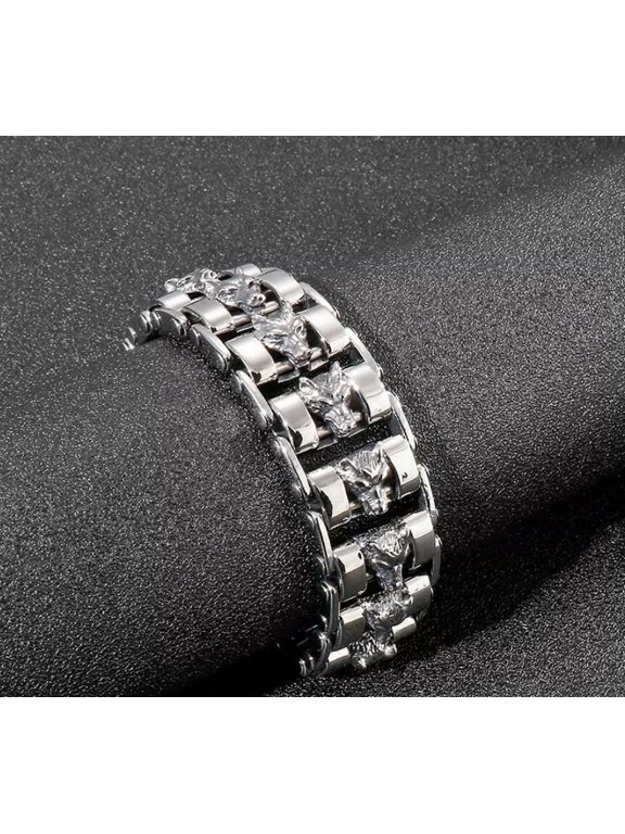 Large Bike Chain Bracelet Stainless Steel Wolf Polished Link 23mm 9''