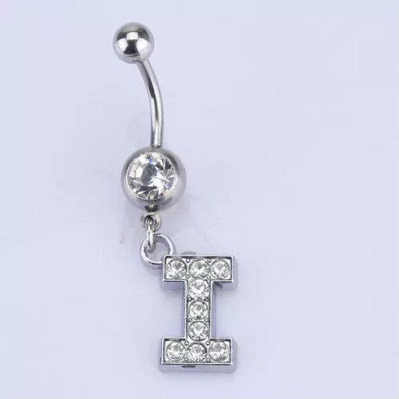 HOOUN Letters A-Z Charming Body Piercing Crystal Rhinestone Navel Belly Body Jewelry-I