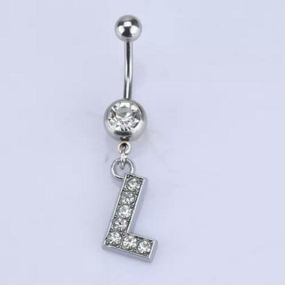 HOOUN Letters A-Z Charming Body Piercing Crystal Rhinestone Navel Belly Body Jewelry-L