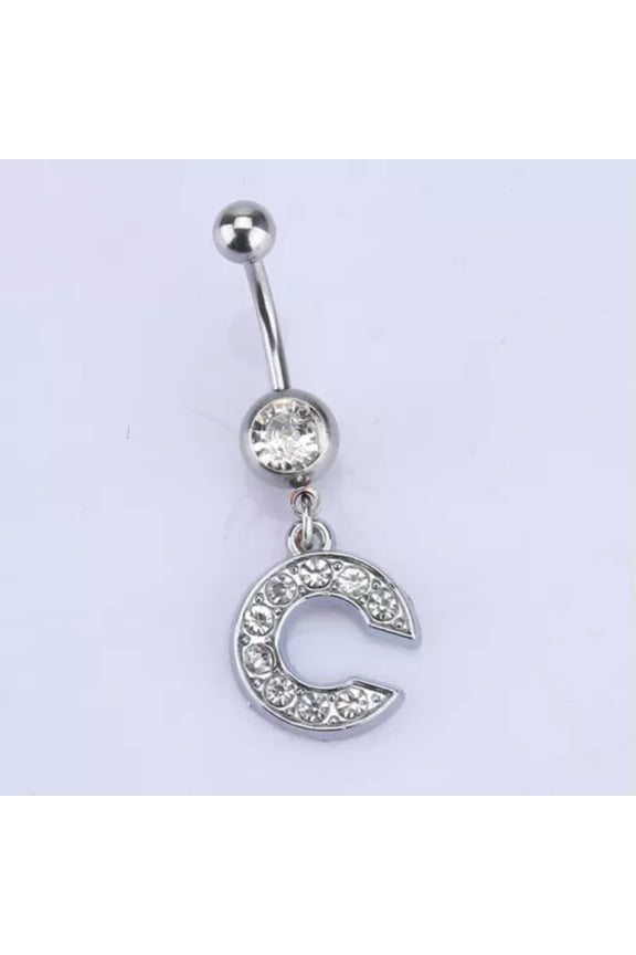 Letters A-Z Charming Body Piercing Crystal Rhinestone Navel Belly Button Ring-C