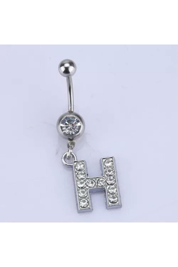Letters A-Z Charming Body Piercing Crystal Rhinestone Navel Belly Button Ring-H