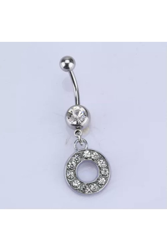 Letters A-Z Charming Body Piercing Crystal Rhinestone Navel Belly Button Ring-O