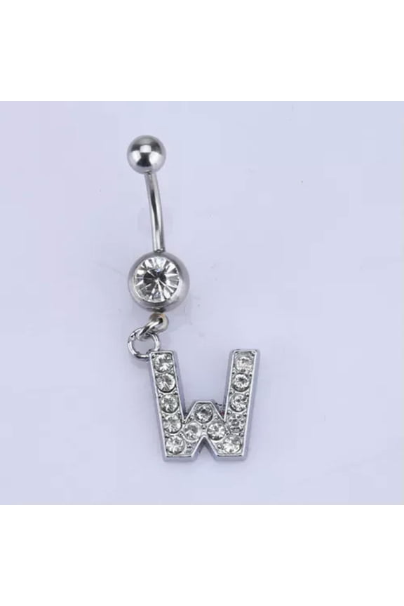 Letters A-Z Charming Body Piercing Crystal Rhinestone Navel Belly Button Ring-W