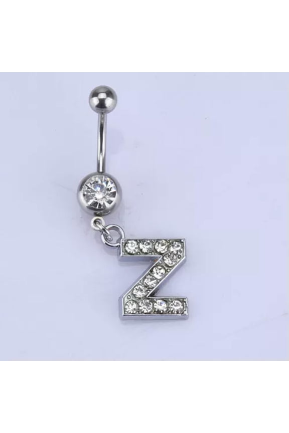 Letters A-Z Charming Body Piercing Crystal Rhinestone Navel Belly Button Ring-Z