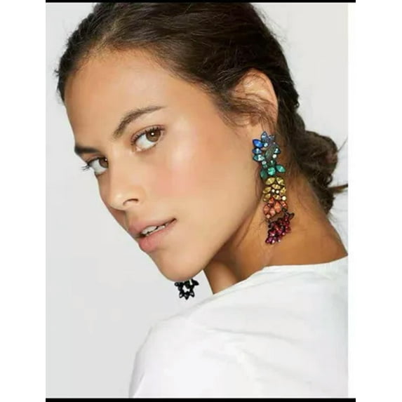 HOOUN Long Big Red Dangle Drop Rhinestone Earrings Prom Long Crystal Pageant New