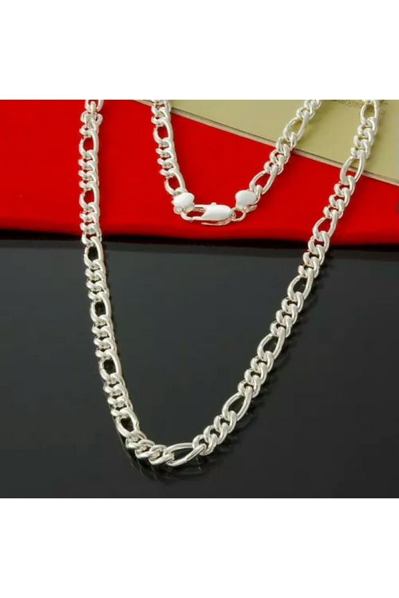 Lot 925 Silver Snake Figaro Rolo Box Curb Chain Necklace Women Charm Gift 5pcs-5pcs 4mm Figaro chain-30