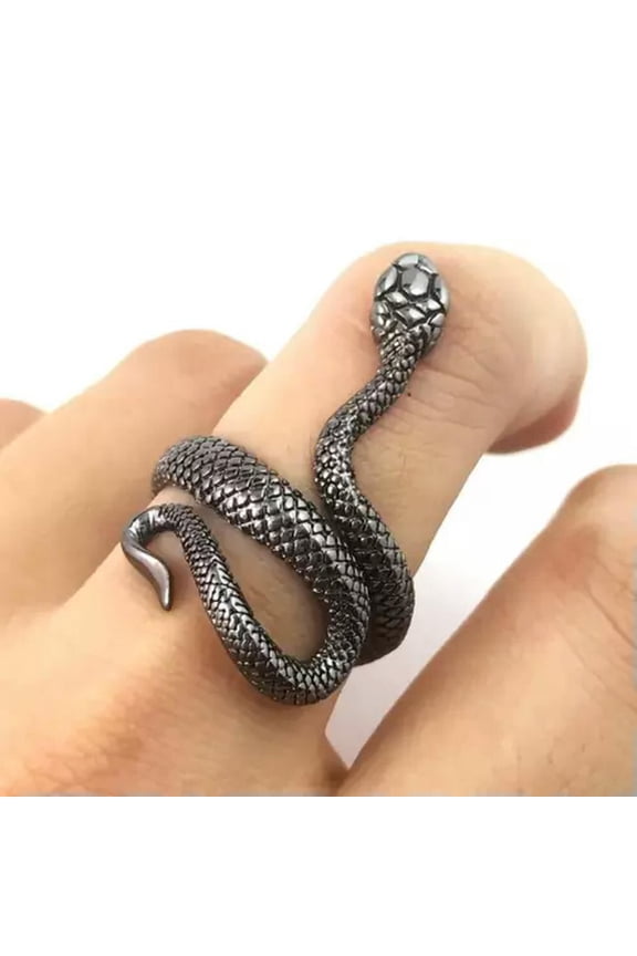 Lots 12pcs Antique Silver Snake Octopus Ring Eagle Claw Punk Jewelry Adjustable-1# Black Snake