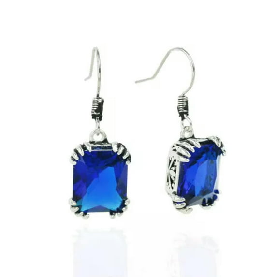 HOOUN Lots Fashion Women 925 Silver Stud Crystal Drop Hoop Earrings Wedding Party Gift-#91 blue stone