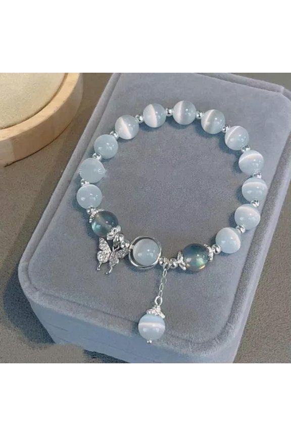 Lucky Beads Butterfly Pendant Adjustable Bracelets Moonlight Crystal Bracelet-Silver