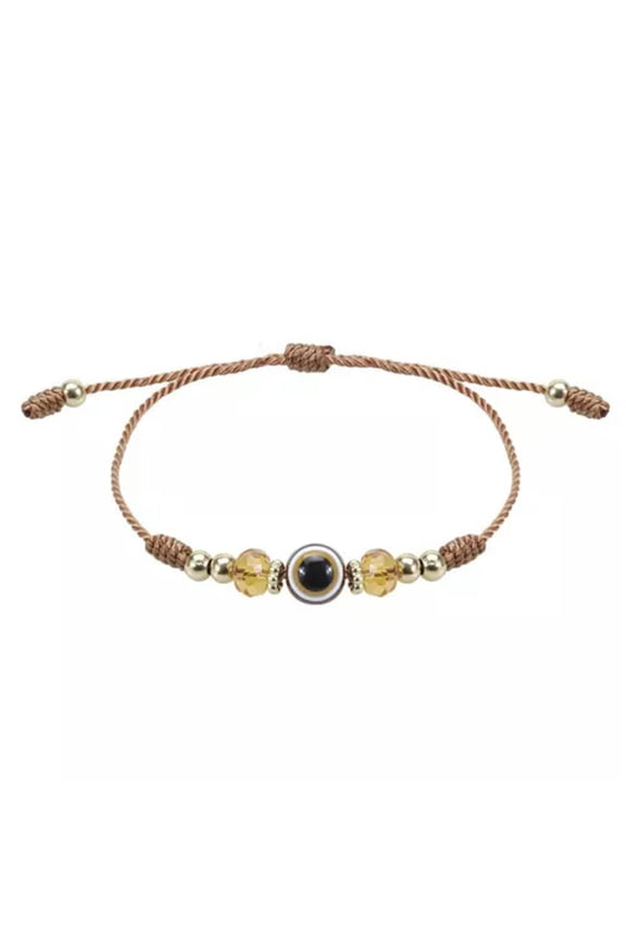 Lucky Blue Evil Eye Bracelet Couple Handmade Adjustable Woven Wax Rope Bracel:yy-Coffee