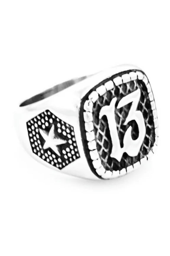 Lucky Star Number 13 Ring Men's Biker Stainless Steel Thirteen Ring Gothic Punk-11