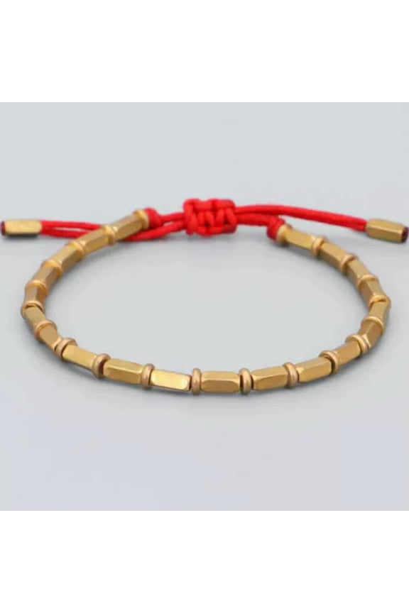 Lucky Tibetan Buddhist Handmade Braided Long Copper Beads Rope Bracelet Bangle-Red