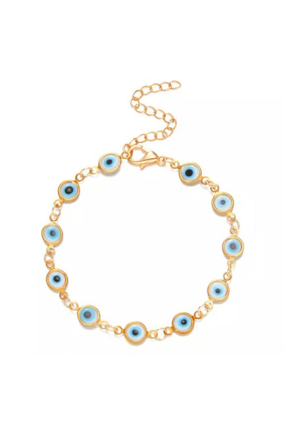 Lucky Turkey Evil Eye Bracelet Colorful Evil Eye Adjustable Metal Chain Bangle-_-A2
