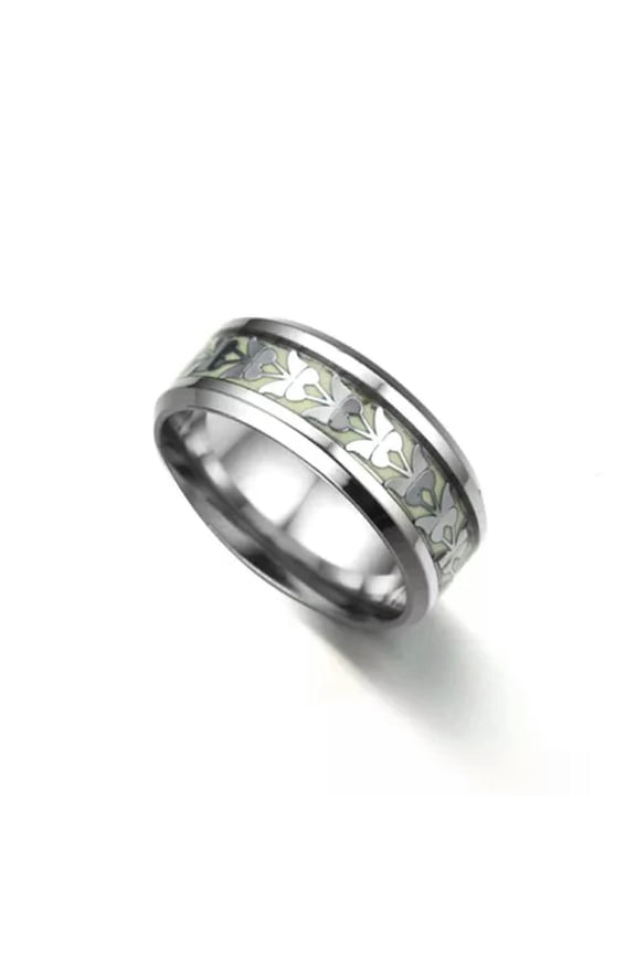 Luminous Jesus Christ Rings Luminous Glow in Dark Titanium Steel Men / +-Butterfly#silver-13