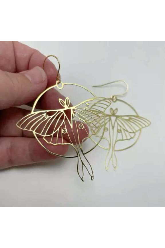Luna Moth Earrings Moon Phase Quartz Tassel Drops Earring Celestial Boho Jewelry-1#Gold Moth Butterfly Earrings
