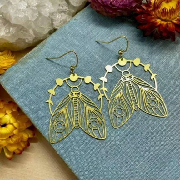 HOOUN Lunar Celestial Moon Phase Moth Earrings Boho Earrings Women Party Gifts Jewelry-1#Gold Moon Phase Moth