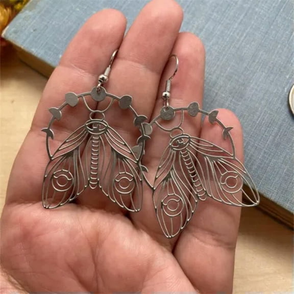 HOOUN Lunar Celestial Moon Phase Moth Earrings Boho Earrings Women Party Gifts Jewelry-2#Vintage Silver Moon Phase Moth