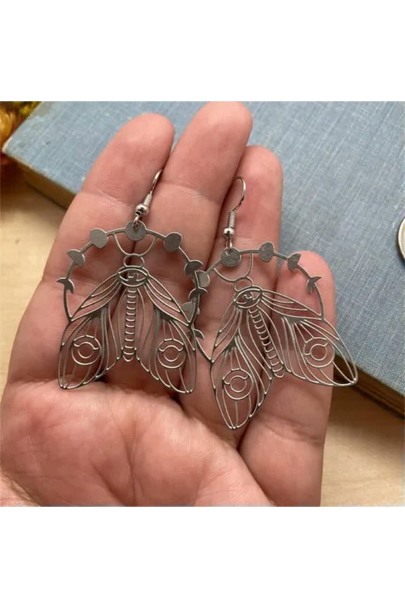 Lunar Celestial Moon Phase Moth Earrings Boho Earrings Women Party Gifts Jewelry-2#Vintage Silver Moon Phase Moth