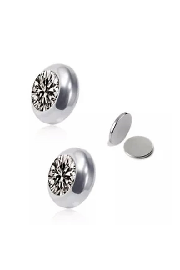 Magnetic Ear Clip Fake Earring Crystal Ear Stud Rhinestone Men Women Jewelry-grey