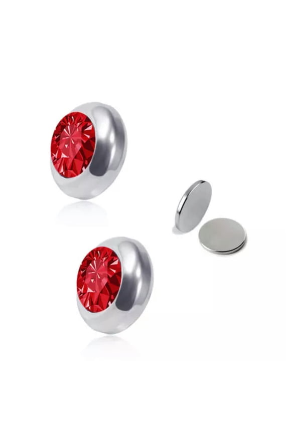Magnetic Ear Clip Non Piercing Earrings Jewelry Crystal Ear Stud Unisex Shiny +-red