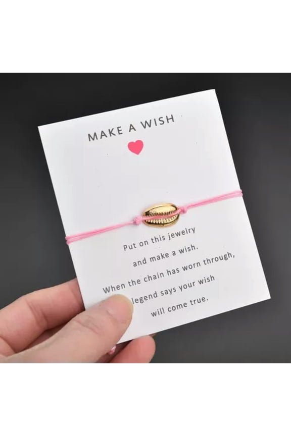 Make a wish Bracelet Rope Adjustable Shell String Lucky Friendship Fashion Gift-Baby PInk