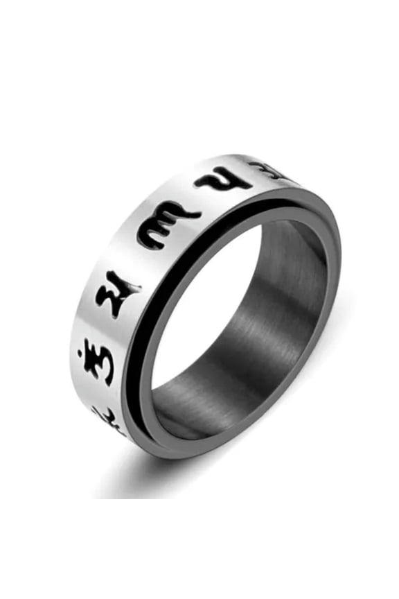 Mantra Om Mani Padme Hum Spinning Ring Titanium Men Women Fashion Buddhist Ring-7