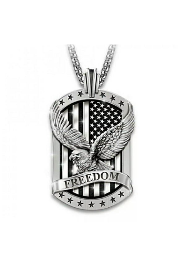 Men American Bald Eagle w. US Flag Pendant Necklace Punk Biker Jewelry Chain 24"