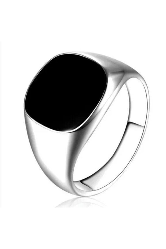 Men Big Square Solid Polished Alloy Metal Finger Band Biker Signet Ring Jewelry-Silver-11