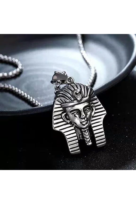 Men Egyptian Pharaoh Pendant Necklace Hip Hop Biker Jewelry Silver Box Chain 24"