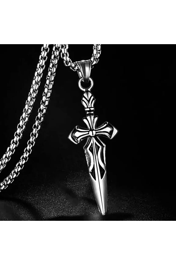 Men Gothic Punk Silver Sword Pendant Necklace Rock Biker Jewelry Chain 24" Gift